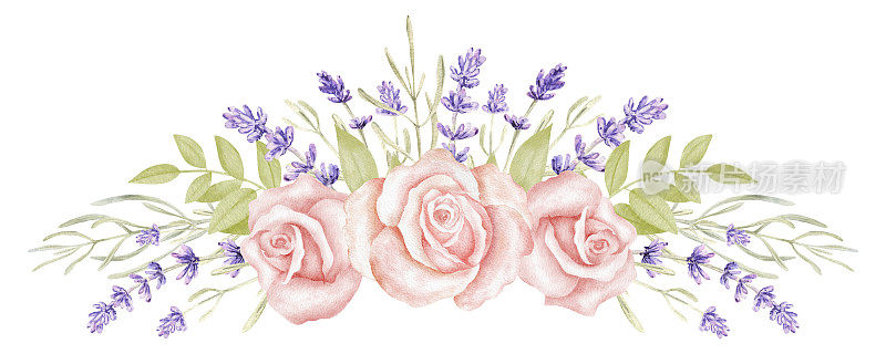 Watercolor lavender and rose wreath